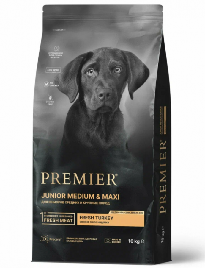 Premier Dog 10кг Turkey JUNIOR Medium&Maxi (Свежее мясо индейки для юниоров средних и крупных пород)