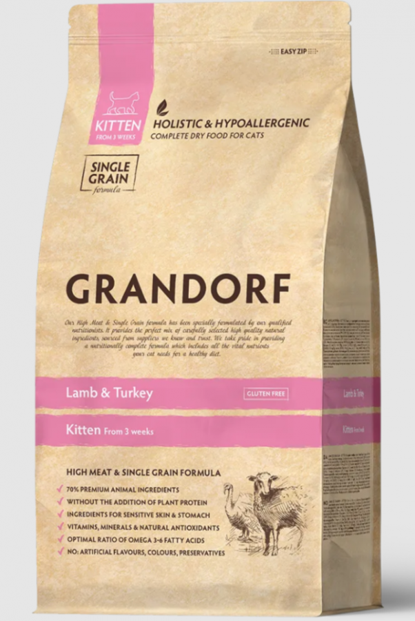 GRANDORF CAT для котят с 3 недель, беременных и кормящих кошек, ягненок с индейкой