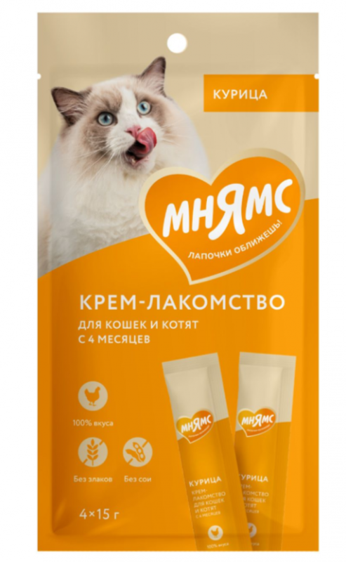 Мнямс крем-лакомство д/кошек с курицей 15г