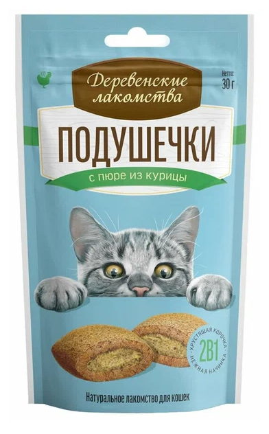 Деревенские лакомства 30 г д/кошек Подушечки пюре креветка