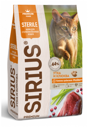 SIRIUS 10 кг для стерилизованных  кошек Утка и Клюква