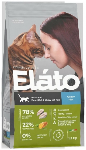 Корм ELATO для блестящей шерсти кошек, с рыбой