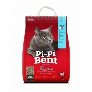 Pi-Pi-Bent 24 л (10 кг) Комкующийся наполнитель д/кошек "Классик" + 2 кг в подарок (бум.крафт-пакет)