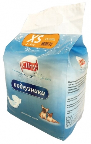 Подгузники (Cliny)     XS 2-4 кг, 15-25см  д/собак и кошек   (1шт)