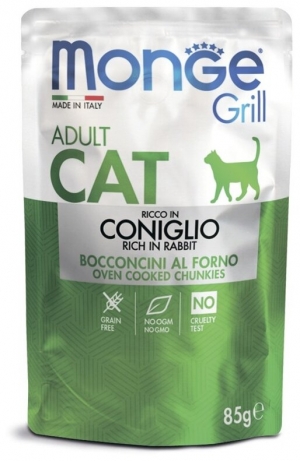 Monge Cat Grill Pouch 85 гр д/взросл.кошек с итальянским кроликом