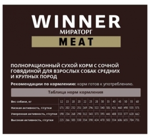 WINNER MEAT 1,1 кг Говядиной для собак Средних и Крупных пород