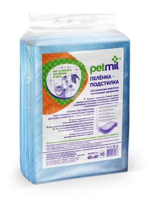 Пеленка-туалет (Petmil) впит. одноразовая 60*60 см  с суперабсорбентом (упаковка 10 шт)
