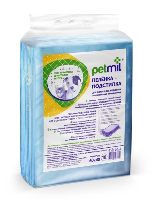 Пеленка-туалет (Petmil) впит. одноразовая 60*40 см  с суперабсорбентом (упаковка 10 шт)