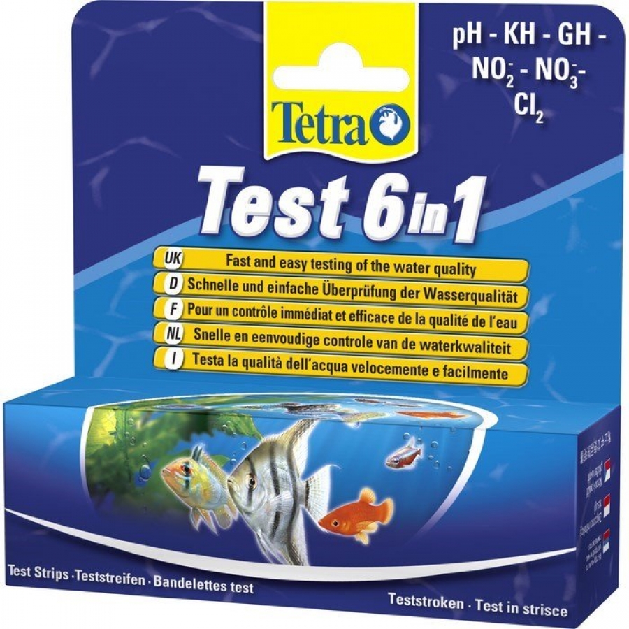 Tetra Тест 6 в 1 GH/kH/NO2/NO3/pH/CL2 полоски для пресной воды 10шт							